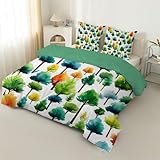 Wald Bettdecke 135x200 4 Jahreszeiten, Grüne Wälder Vierjahreszeiten Steppdecke 135x200, Warme Ganzjahresdecke Bettdecke Ohne Bezug Waschbar Schlafdecke Mit 2 Kissenbezug 80x80cm LS18