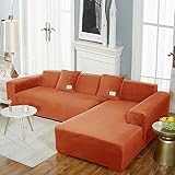 Weicher Samt-Sofabezug für Wohnzimmer, maschinenwaschbar, kratzfest, Ecksofa-Schutz, Dusoof bequemer Stoff (Orange Kaffee, 2-Sitzer, 145–185 cm, 1 Stück)