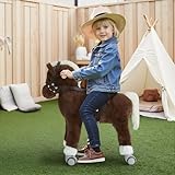 labebe Pferd zum reiten für Kinder, spielpferd zum reiten Plüsch, Pferd mit Rollen für Baby 3-12 Jahre Alt, Schaukel Pferd/Indoor Schaukel&Garten-braunes Pferd