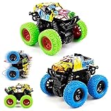 Monstertruck Auto Spielzeug, Shayson Spielzeugautos Monster Trucks für 3+ jahre Kinder Geschenk, Aufziehauto LKW Reibungsbetriebene Rennwagen Zurückziehen, 360 Grad Rotierende, 2 Stück