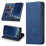 Leaisan Handyhülle für Samsung Galaxy S8 Hülle Premium Leder Flip Klappbare Stoßfeste Magnetische [Standfunktion] [Kartenfächern] Schutzhülle für Samsung Galaxy S8 Tasche - Blau