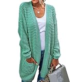 Leichter Damen-Cardigan, langärmelig, vorne offen, lässiger Strick-Outwear-Pullover mit Taschen
