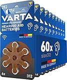 VARTA Hörgerätebatterien Typ 312 braun, Batterien 60 Stück Vorratspack, Power on Demand, wireless approved, Größe p 312 für Hörgeräte & Hörhilfen, Made in Germany