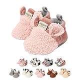 EDOTON Unisex Neugeborene Tier Schuhe,Süß rutschfest Sohle Weich Winter Warm Haus Innen Ausdruck Stiefel zum Baby Jungs Mädchen (0-6 Monate, C_Rosa)