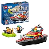 LEGO 60373 City Feuerwehrboot, Spielzeug, das im Wasser schwimmt, mit Rennboot, 3 Minifiguren und Jetpack, Feuerwehr-Boot-Spielzeug Geschenkidee für Jungen und Mädchen ab 5 Jahren