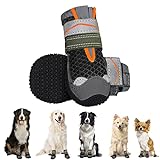 Eyein Hundeschuhe Pfotenschutz, 2 Stück atmungsaktiv Hundeschuhe mit Rutschfester Sohle und reflektierendem Klettverschluss für kleine, mittlere und große Hunde, Sport im Freien, Schwarz, Größe 7