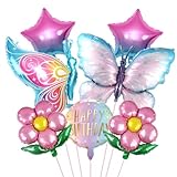 7 Stück Schmetterling Folienballon, XXL Bunt Schmetterlinge Themenballon, süße Blumen Helium Ballon, Happy Birthday Blumen Stern Luftballons für Mädchen Kinder Geburtstag Jubiläum Motto Party