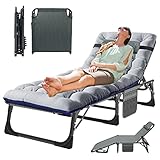 Meulbaty Folding Sonnenliege mit 5-Winkel verstellbare Rückenlehne, Kopfstütze, Kissen und Anti-Rutsch-Füße, perfekt für temporäre Gästebett, Garten, Pool, Strand, Camping Indoor Outdoor - 190x68x28cm