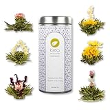 tea exclusive - Teeblumen-Mix 'Flower Fantasy', 6 versch. Teeblumen in Metalldose, mit Booklet & Sprüchen - grüner u. weißer Tee mit Jasmin, Rose, Pfingstrose, Ringelblume, Hibiskus - Teegeschenk