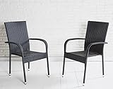 LC Garden Lübeck Stapelstuhl 2er Set Schwarz stapelbarer Gartenstuhl Garten Armlehnstuhl Bequeme Rückenlehne Balkonstuhl Bistrostuhl