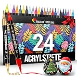 Zenacolor 24 Acrylstifte für Steine wasserfest mit Doppelspitze (feine Spitze und Pinsel) - Acrylstifte verschiedene Oberflächen - Multimarker Acryl