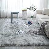 Aujelly Soft Area Rug Schlafzimmer Shaggy Teppich Zottige Teppiche Flauschige Bunte Batik-Teppiche Carpet Neu Hellgrau 60 x 120 cm