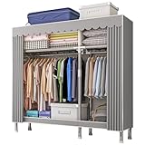 PROUH Kleiderschrank Faltschrank Stoffschrank Faltbare Garderobe Canvas Mit Kleiderstange Und Fächern Schrank Schlafzimmer Für Schlafzimmer, Wohnzimmer (126x46x173cm)