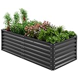 Amopatio Hochbeet Metall, Pflanzbeet Hochbeete für Garten, 180x90x60 cm, Hochbeete-kit 970 L für Gemüse Blumen Sukkulenten Kräuter, Blumenbeet & Pflanzentrog, Verzinkter Stahl, Schwarz