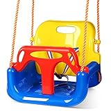 Glymnis Babyschaukel 3 in 1 Kinderschaukel Babysitz verstellbar und mitwachsend Schaukelsitz Gartenschaukel mit Rückenlehne und Anschnallgurt für Baby und Kinder