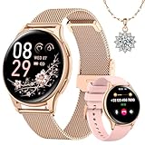 Sanorum Smartwatch Damen mit Telefonfunktion, Rund 1,27' HD Screen Armbanduhr mit 120+ Sport Pulsuhr SpO2 Schlafmonitor Menstruationszyklus IP68 Fitness Tracker Schrittzähler für iOS Android Roségold