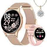 Sanorum Smartwatch Damen mit Telefonfunktion, Rund 1,27' Klein Screen Armbanduhr mit 120+ Sport Pulsuhr SpO2 Schlafmonitor Menstruationszyklus IP68 Fitness Tracker Schrittzähler iOS Android Roségold