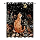 Generisch Vorhänge Blickdicht Katze - Verdunklungsvorhänge mit Ösen Kätzchen Sterne Wohnzimmer Gardinen Vorhänge kurz Schlafzimmer Kinderzimmer Küchengardinen Decor - 2er Set - H137 x B117cm