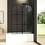 Duschwand für Badewanne 120x140cm 2-teilig Glas Faltbar Duschabtrennung, Schwarz Badewannen Badewannenaufsatz Duschtrennwand, Gewölbter Klappbar Badewannenfaltwand mit 6mm Sicherheitsglas