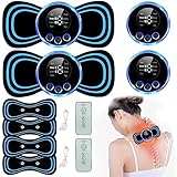 Maxee 2PCS EMS Tragbar Massagegerät, 8 Modi 19 Levels Kabelloses Selbsthaftendes EMS Massagegerät, Schulter Nacken Massager, Schmerzlinderung der Körpermuskulatur, Mini Zervixmassage, 4 Massage-Pad