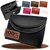FLEXIBILITE®️ Kleines Portemonnaie Damen Leder [2025] - Mini Geldbörse Herren RFID Schutz (Für 2 Kartenfächer) - Geldbeutel Damen - Kinderportmonee Jungen - Schwarz
