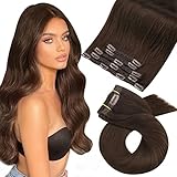 Moresoo Haarverlängerung Echthaar Clip in Extensions Echthaar Dunkelbraun Menschliches Haar Remy Clip Extensions Echthaar Haarextension Echthaar Clips Dicke Haare 35 cm Doppelt Tressen 5 Stück 80g #4