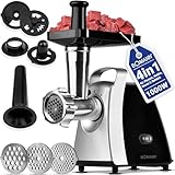 Bomann® Fleischwolf 1000W | mit Aufsatz für Plätzchen/Spritzgebäck | Fleischwolf elektrisch | 3 Metall-Lochscheiben | Vor- und Rücklauf | inkl. Wurstfüller | Metall-Hals u. Schnecke | FW 6067 CB