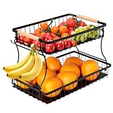 Cozary 2 Stockig Obstkorb Etagere, Obst Etagere mit 2 Ablagebrettern, Fruits Basket Stapelbar, Raumsparend, Gemüse, Snacks zu Hause, Küche, Büro, Etagere Schwarz, 37x24x23cm