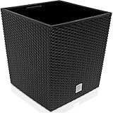 Prosperplast quadratisch Blumentopf in Rattan-Optik Rato Serie anthrazit Volumen 64 L, schwarz, 39 x 39 x 40,5 cm, DRTS400L-S433