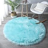 Runder zotteliger weicher Kunstfell-Teppich, flauschiger Fell-Teppich für Schlafzimmer, gemütlicher Kunstfell-Sitzbezug, dekorativer Nachttischteppich, Plüsch-Zottelteppich, 180 cm
