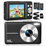 CAMKORY Digitalkamera Fotokamera FHD 1080P 44MP 32G Karte Kompaktkamera 16X Digitalzoom Fotoapparat Digitalkamera Klein Einfache Bedienung Selfie mit 2 Akku für Kinder Anfänger Junge Mädchen Grün