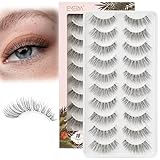 3D Falsche Wimpern 10 paare, natural fake lashes natürliche 3D kurze Wimpern handgefertigte transparente stiel künstliche Wimpern für das tägliche Make-up von EMEDA (005)