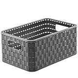 Rotho Country Aufbewahrungskiste 6l in Rattan-Optik, Kunststoff (PP) BPA-frei, anthrazit, A5/6l (28.0 x 18.5 x 12.6 cm), Anthracite