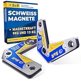 S&R Schweißmagnet Set 2-tlg. Winkel 15° 45° 60° 90° 120° 135° 165°, Montagehelfer Schweißwinkel Winkelmagnet mit hoher Haltekraft
