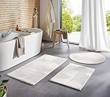 Taracarpet Badematte Homestyle rutschfest waschbar Badezimmerteppich Bad-Vorleger, WC Deko, Duschvorleger für Dusche und Badewannen sehr weich und als Set kombinierbar Creme Wellen 050x080 cm