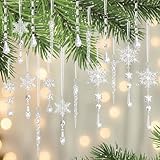 Jenshhch Weihnachten Acryl Eiszapfen Kristall Schneeflocke Anhänger 18-Teiliges Set Transparent Für Weihnachtsbaum Christbaumschmuck