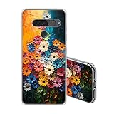 JEZSTHAI Handyhülle Kompatibel mit LG G8S ThinQ Hülle Silikon Transparente Stoßfeste Kratzfeste Anti-Gelb Weiche Dünne TPU Rückseite Schutzhülle für Damen,Margeriten Blumen