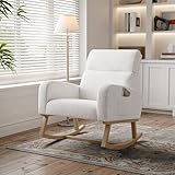 Schaukelstuhl, Loungesessel balkon Stuhl Wohnzimmersessel Stillsessel Gepolsterter Swing Chair, Mit hoher Rückenlehn und Seitentaschen, für Wohnzimmer Schlafzimmer Babyzimmer. (Weiß, 96 x 70 x 75 cm)