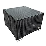 RS Trade® exclusive 'Toscana' Polyrattan Beistelltisch mit verstärktem Alu-Gerüst und Temperglas Tischplatte (bis 90 kg als Hocker nutzbar), mit Spannbändern und höhenverstellbaren Standfüßen; Schwarz