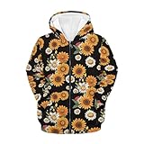 QWEFVB Kapuzenpullover für Kinder, lockere Passform, Herbst, Winter, langärmelig, Reißverschluss, für Jungen und Mädchen, mit Tasche, Sonnenblumen, Gänseblümchen, S