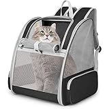 Hykiee Hunderucksack Katzenrucksack, Haustier Rucksack für Kleine Hunde Welpen bis 6kg Katzenbis 8kg, Atmungsaktive und Faltbar Transportbox mit Fenster und Innerer Sicherheitsleine Wandern, Schwarz