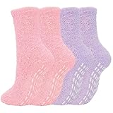 LEPZUR2 Paar Damen Wintersocken - Flauschige Antirutsch Kuschelsocken mit Noppen, Warme Dicke Haussocken Bettsocken, Größe 35-42