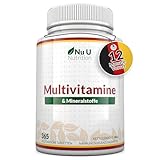 Multivitamin & Mineralstoffe A-Z - 365 Vegetarische Tabletten - 1 Jahresvorrat - 25 Vitamine und Mineralstoffe pro Tablette Hochdosiert - Nu U Nutrition