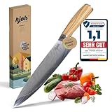 kjøk Premium Kochmesser Härte 58±2 HRC Chefmesser Klingenlänge 20 cm ergonomischer Olivenholz Griff profi Küchenmesser hochwertiges Messer Carbon Edelstahl extra scharfe Messerklinge Chefs Knife