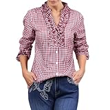 Trachtenbluse Oktoberfest Damen, Karierte Bluse Damen große Größen Bequem Landhausmode Klassisch Oktoberfest -Kleidung Kurzärmelig Vielseitig Kombinierbar Für Partys Und Feierlichkeiten