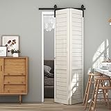 TSMST 92cm/3ft Bi-Falte Schiebetürsystem Komplett-Set, Platzsparende Scheunentür Spur Set für 2 Türen,Grundlegender Stil, Glatt und Ruhig (keine Tür)