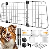 Lovpet® Hundegitter Auto, Autoschutzgitter Trenngitter Universal, verstellbare Breite, Kopfstütze Kofferraum Autogitter Maße 30 x 91-153 cm Kofferraumgitter + 2X Sicherheitsgurt für Hunde, Grau