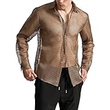 Generisch Herren Sexy Transparent Netzhemd Hollow Out Muskel Netzshirt Einfarbig Hemd Strand Sommerhemd Schlank Muskelshirts Party Knopf Sporthemd Fischnetz Oberteile Nachtclub Top