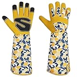 SparklWLeaf Lange Gartenhandschuhe Gartenhandschuhe, dornensichere Handschuhe, Zitronenblumen-Leinwand, Rosenschnitt, mit Touchscreen, atmungsaktive Arbeitshandschuhe(L)