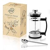 Pro@Home43 French Press Kaffeebereiter 0,35L für 2 Tassen (auch 0,6L), Glas Kaffeepresse, Tee und Kaffeezubereiter klein, inkl. Edelstahl Kaffeelöffel und Geschenkbox, Chrom